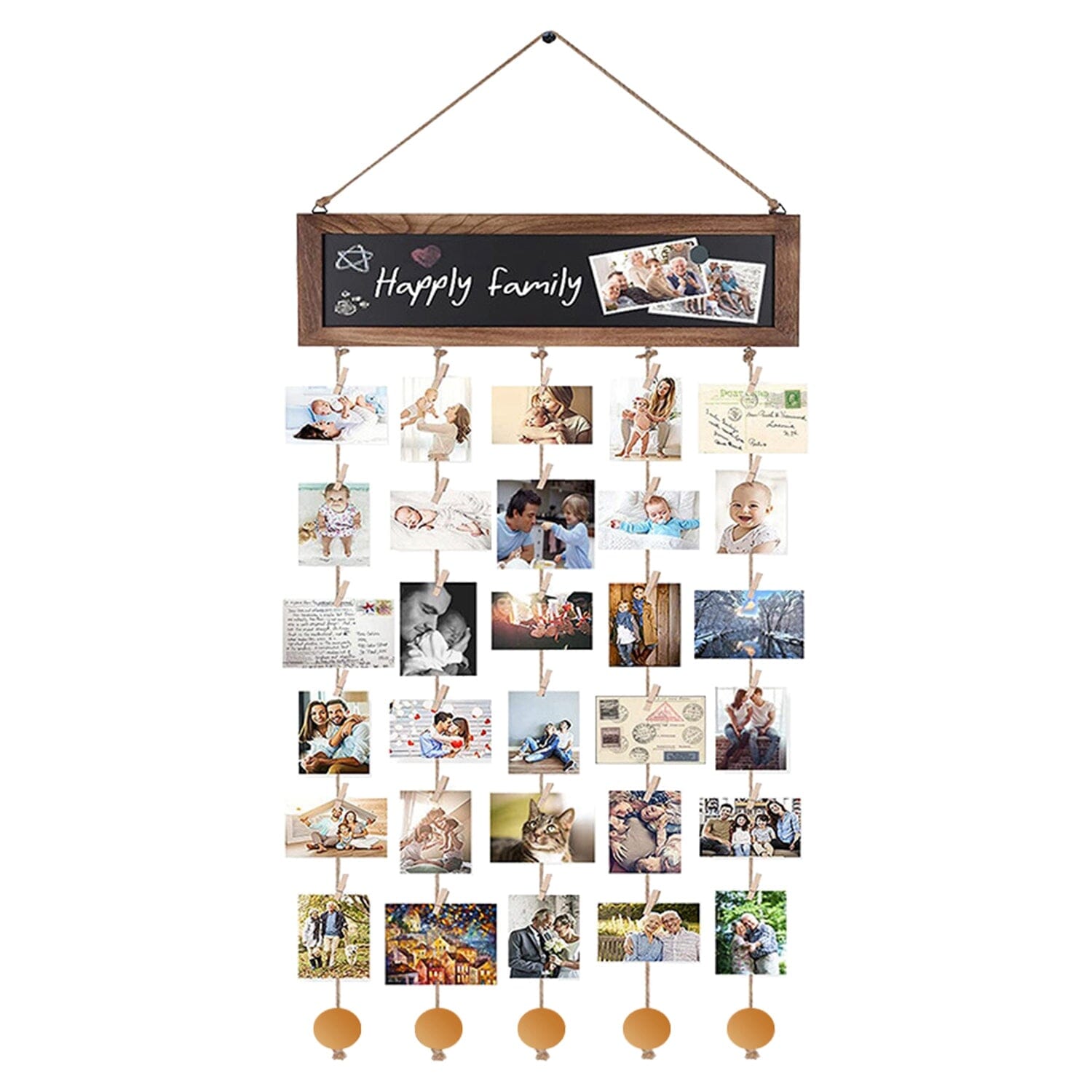 Wooden Hanging Picture Frame Display String Ropes with 30 Clips Writable Blackboard Footlocker Online