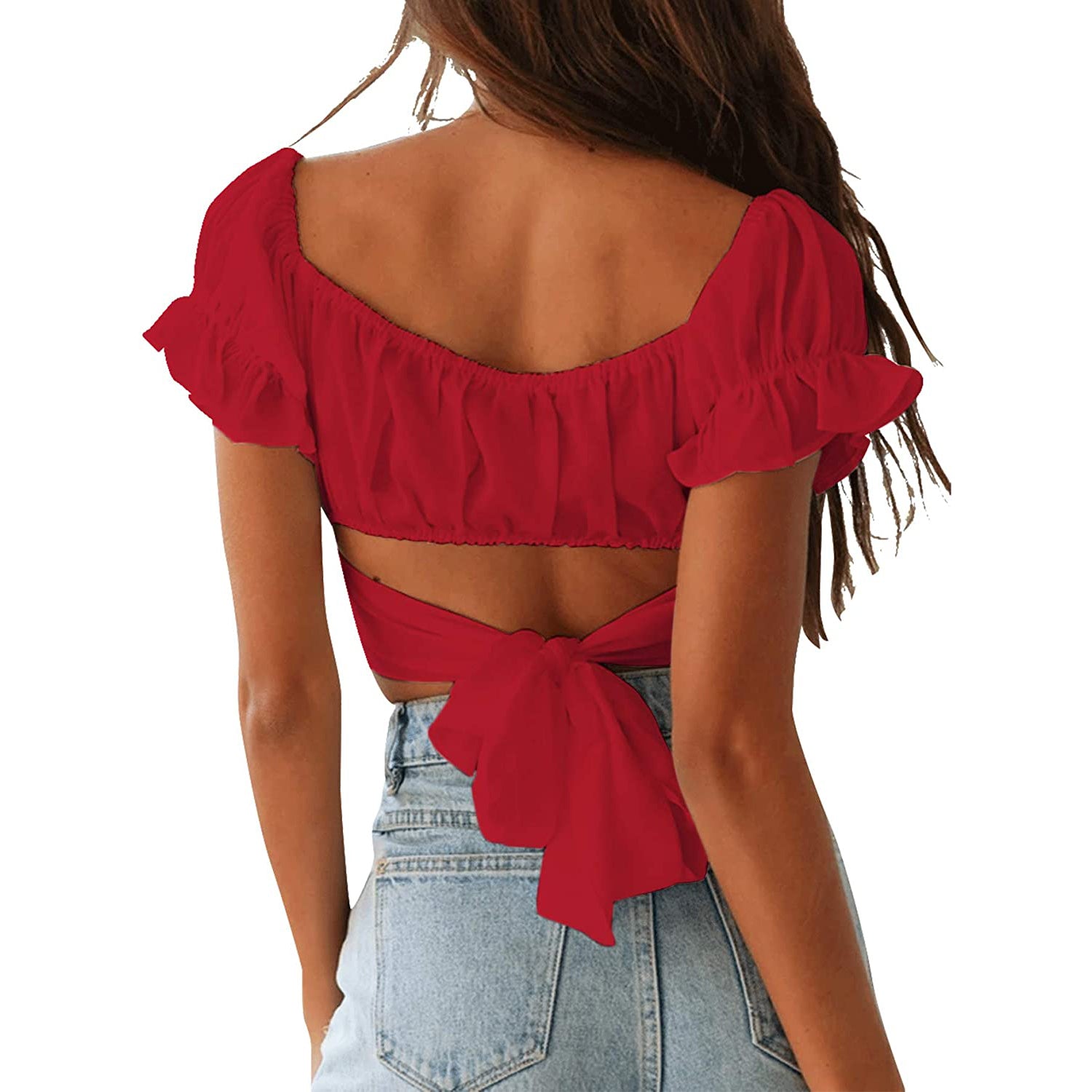 Women's Ruffle Short Sleeve Tie Shirt Pices For Sale