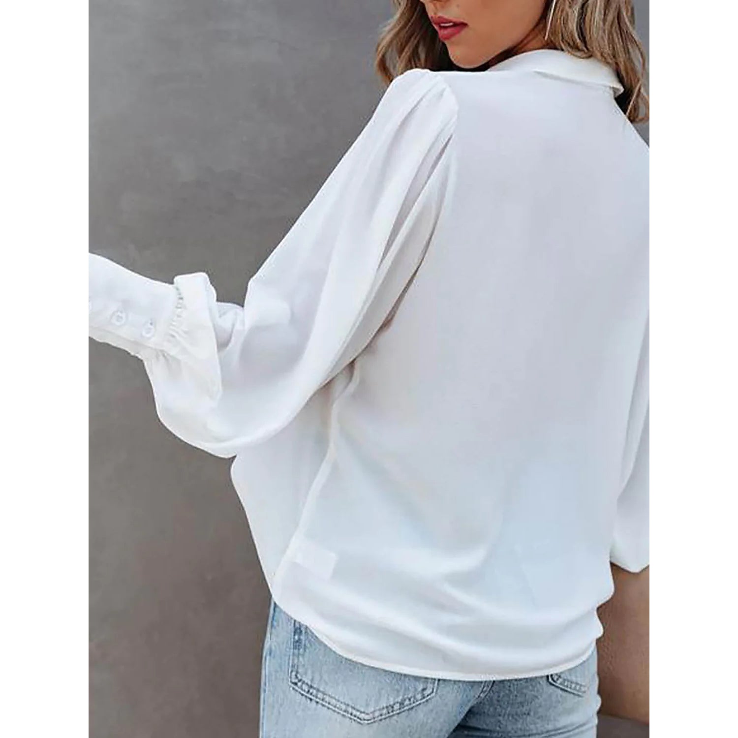 Womens Blouse Shirt Plain Button Long Sleeve Cheap Sale 100% Guaranteed