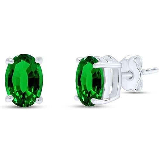 14k White Gold Over Silver 5x7 Oval Cut Created Emerald Oval Diamond Stud Earrings Buy Cheap Cheapest