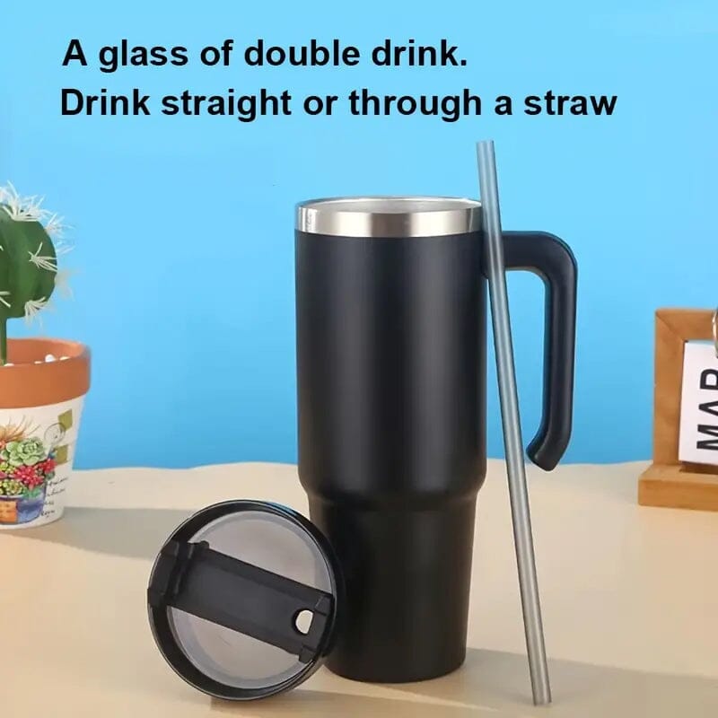 30.5 Oz 304 Stainless Steel Double Vacuum Portable Travel Cup with Handle and Straw Browse Cheap Online