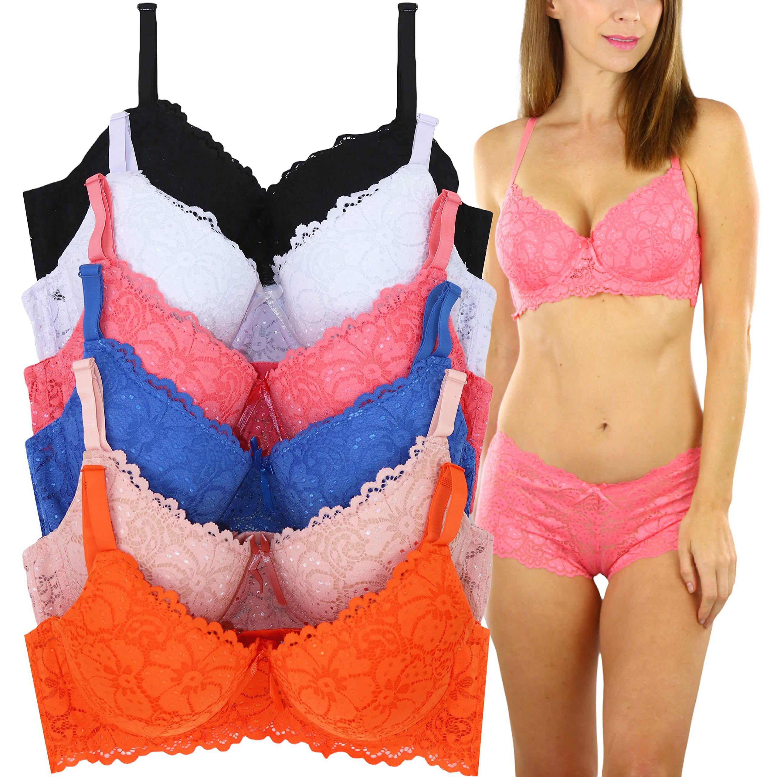 6-Pack: ToBeInStyle Women's Full Cup Bras with Scalloped Floral Lace Detail Ebay Cheap Pice