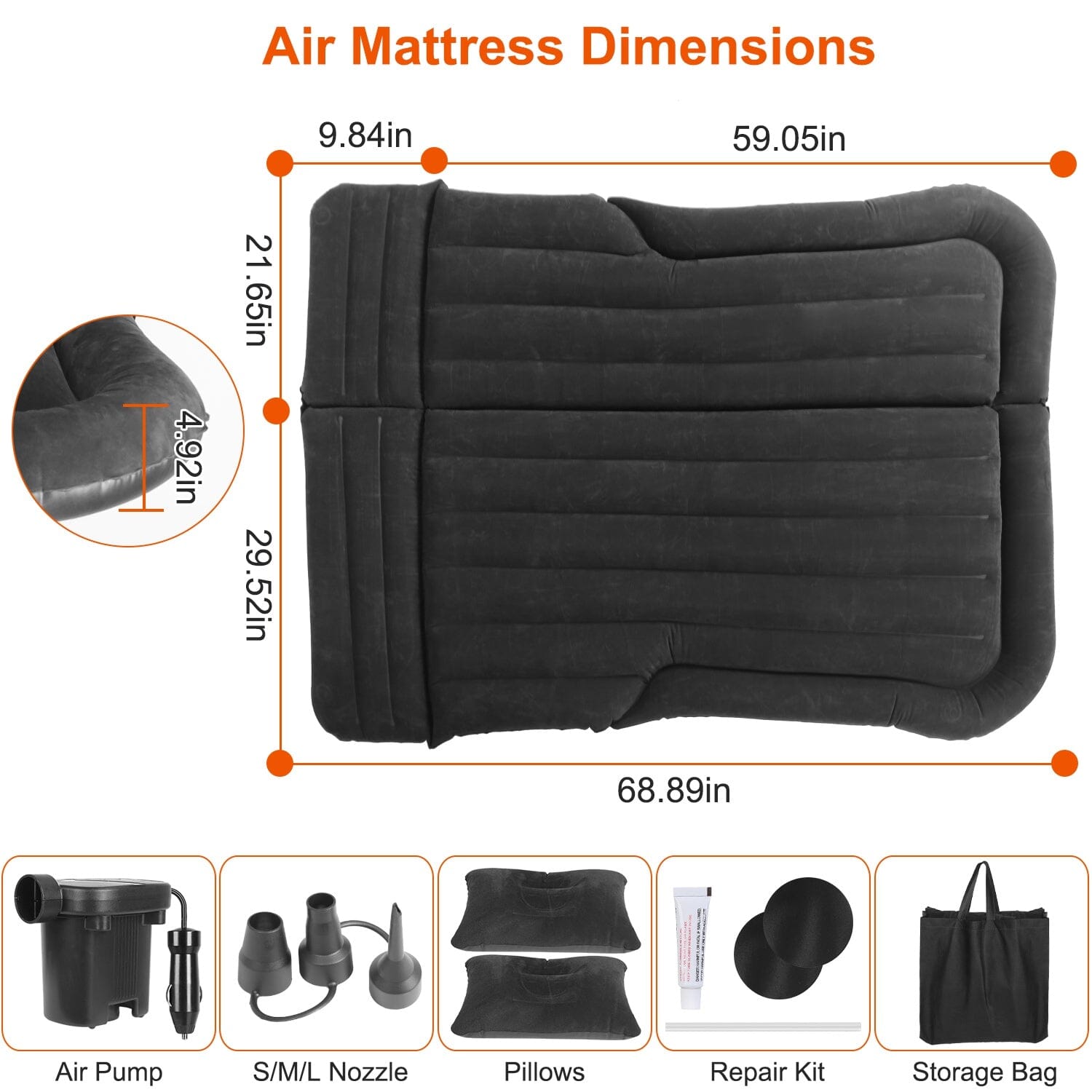 Inflatable SUV Air Mattress Thickened Camping Bed Cushion with Pillow Discount Best Sale