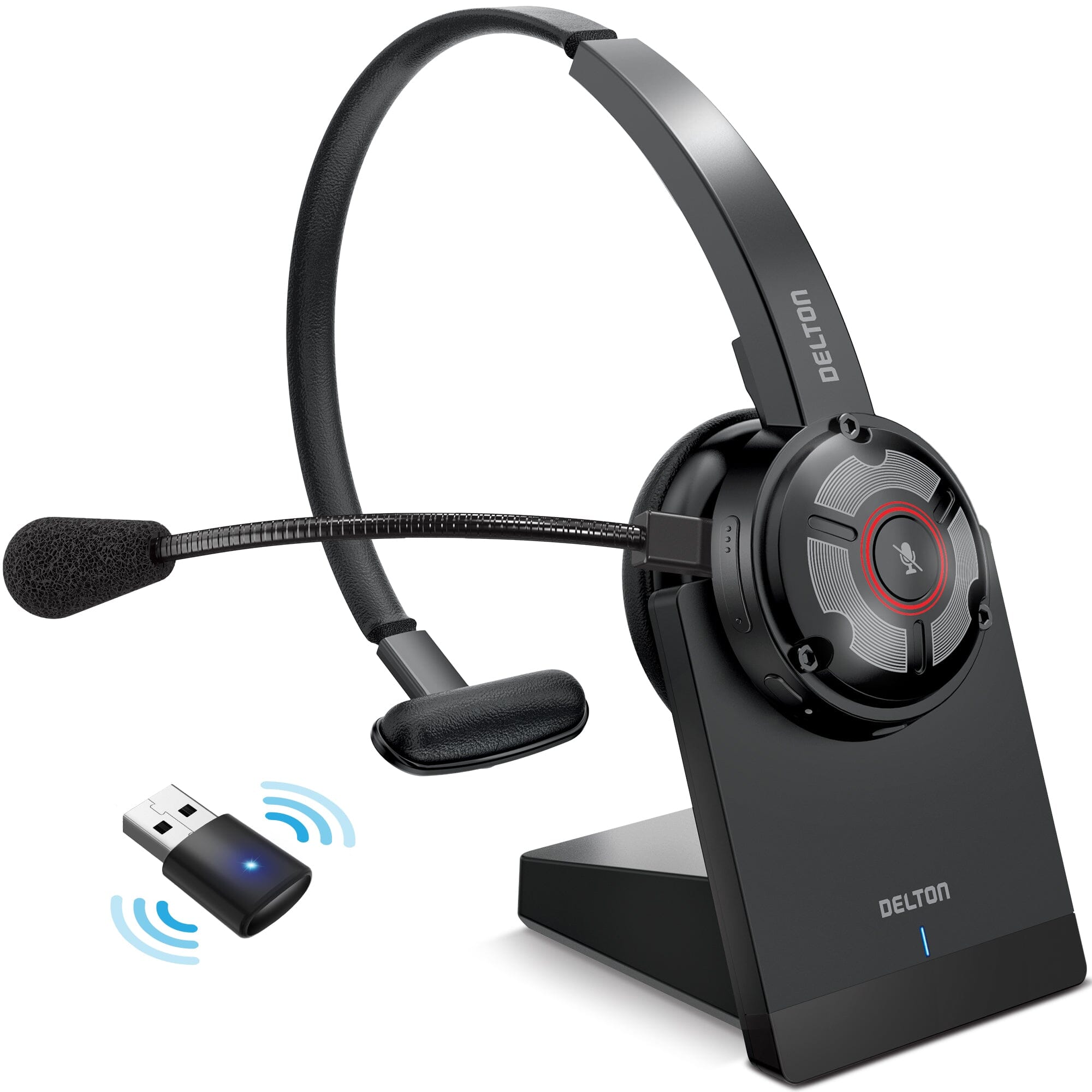 Delton 50X Noise Canceling Bluetooth or Auto Pair USB Dongle Headset with Charging Dock Clearance Great Deals