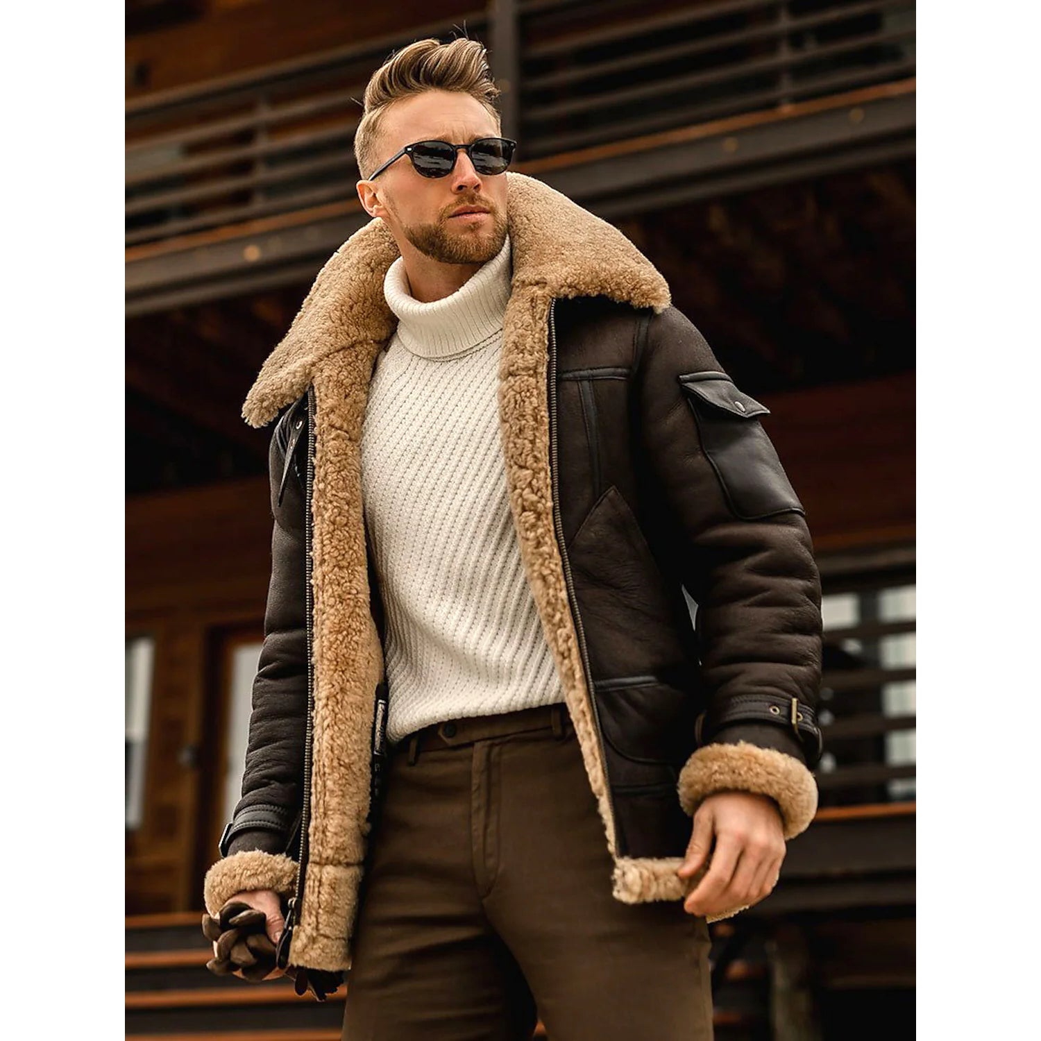 Men's Shearling Coat Winter Jacket Free Shipping Best Place