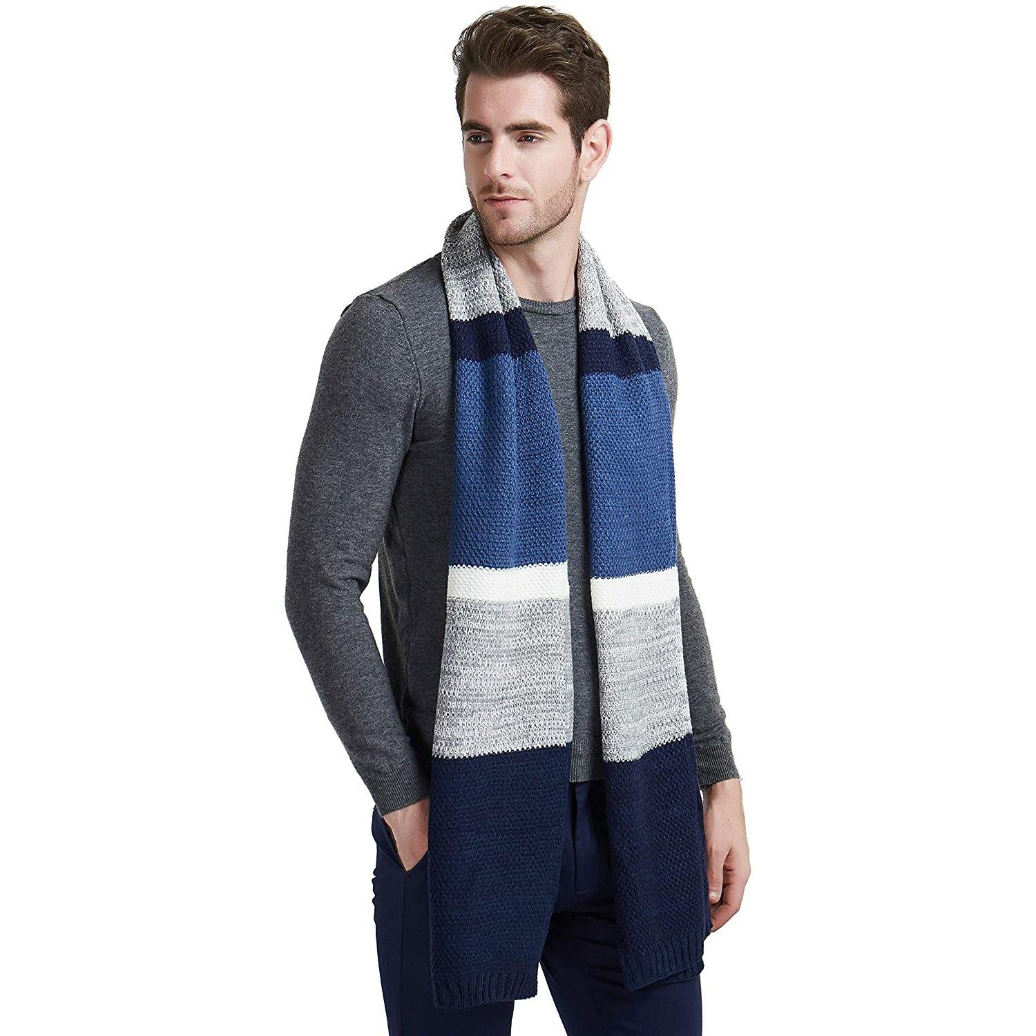 Cashmere Feel Wool Blend Long Scarf Color Block Striped Patchwork Geniue Stockist Online