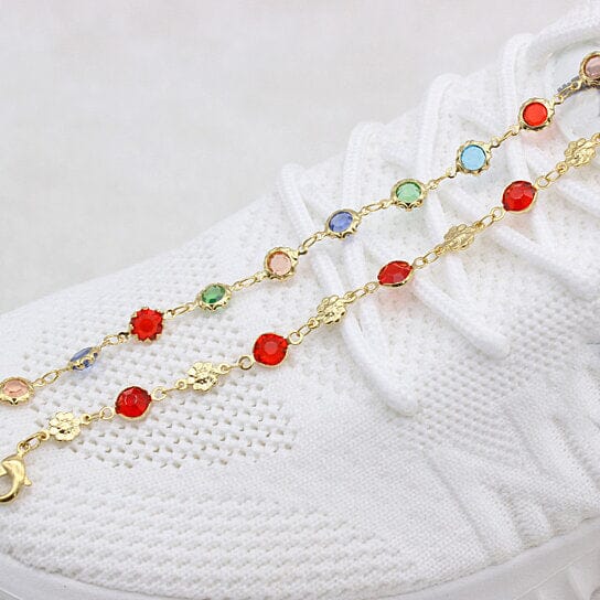 18k Gold Filled High Polish Finish Red Crystal Flower Ankle Bracelet Get Authentic For Sale