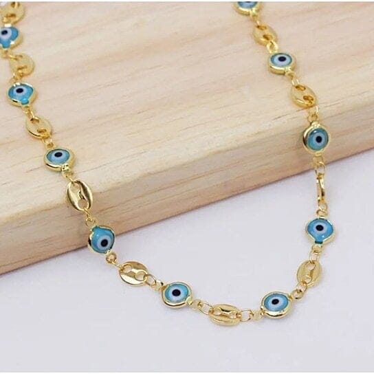 18k Gold Plated Mariner Light Blue Evil Eye Crystal Anklet Clearance Affordable