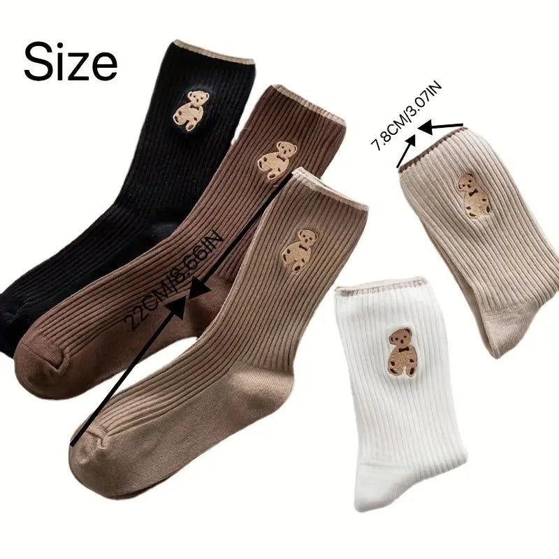 5-Pairs: Bear Embroidery Low Cut Ankle Socks Clearance 2025 Unisex