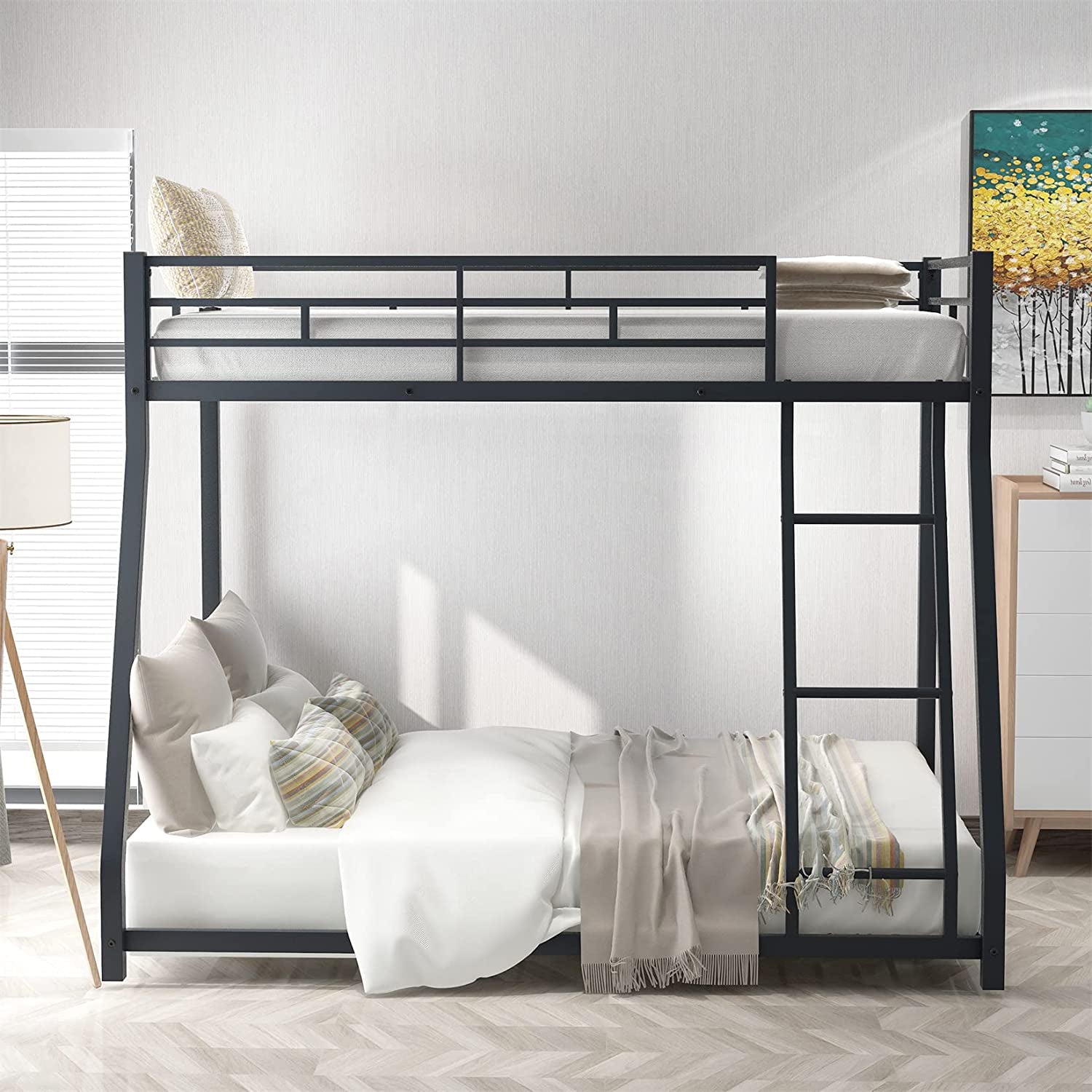 Twin Over Full Low Bunk Bed with Ladder Inexpensive