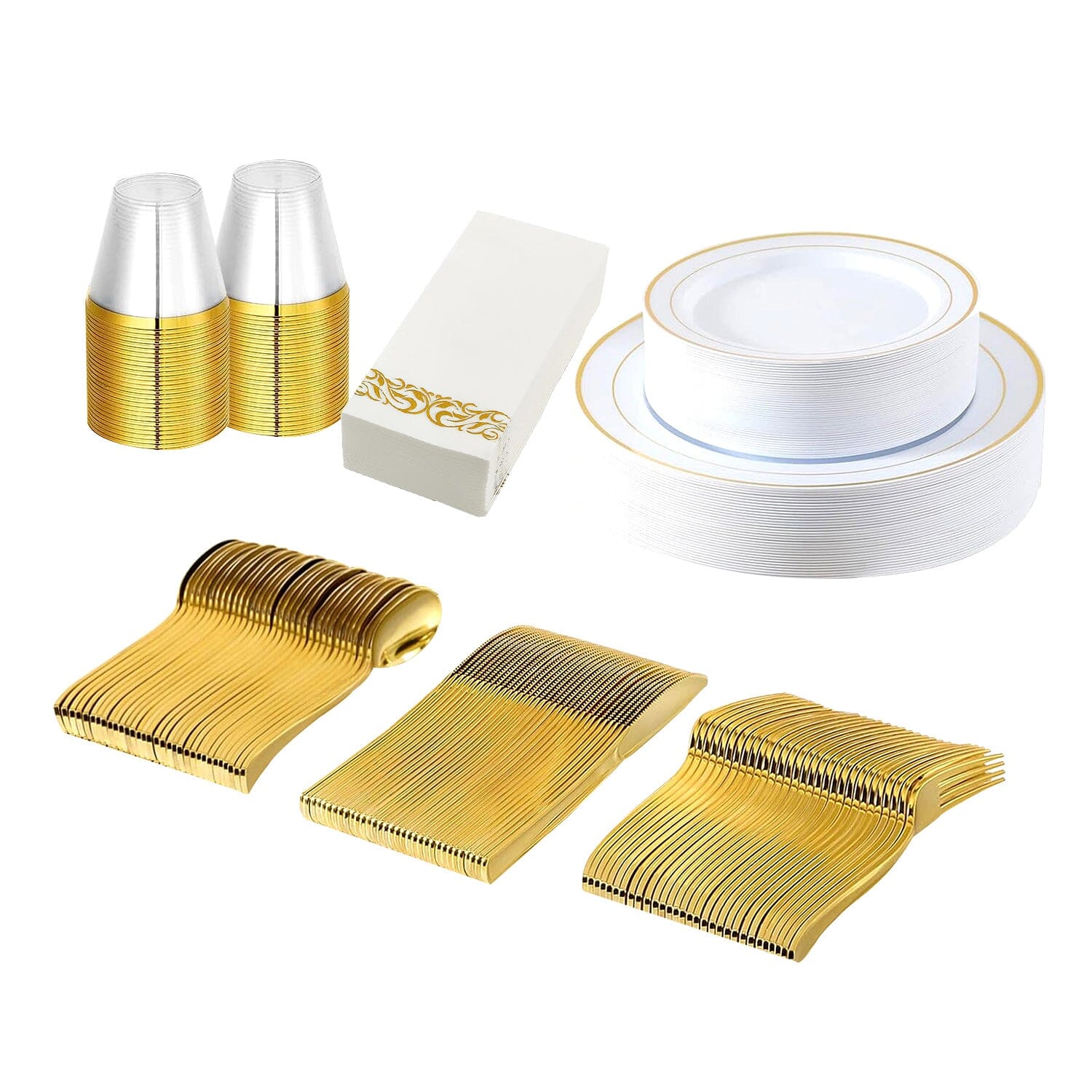 175-Pieces: Disposable Gold Dinnerware Set Low Shipping Fee Online