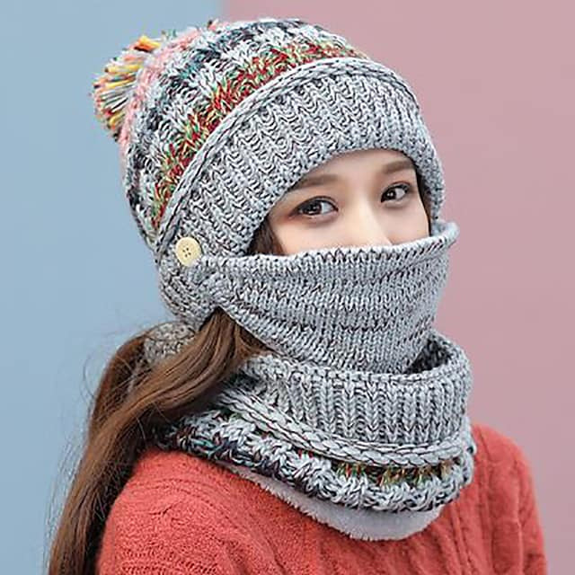 Women's Knitted Hat Scarf Mask Set Countdown Package Cheap Online