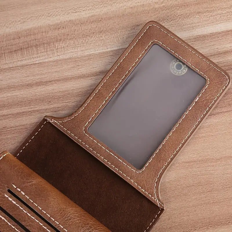 Men's PU Leather Solid Color Business Wallet, Card Holder With Zipper & Button Quality Free Shipping