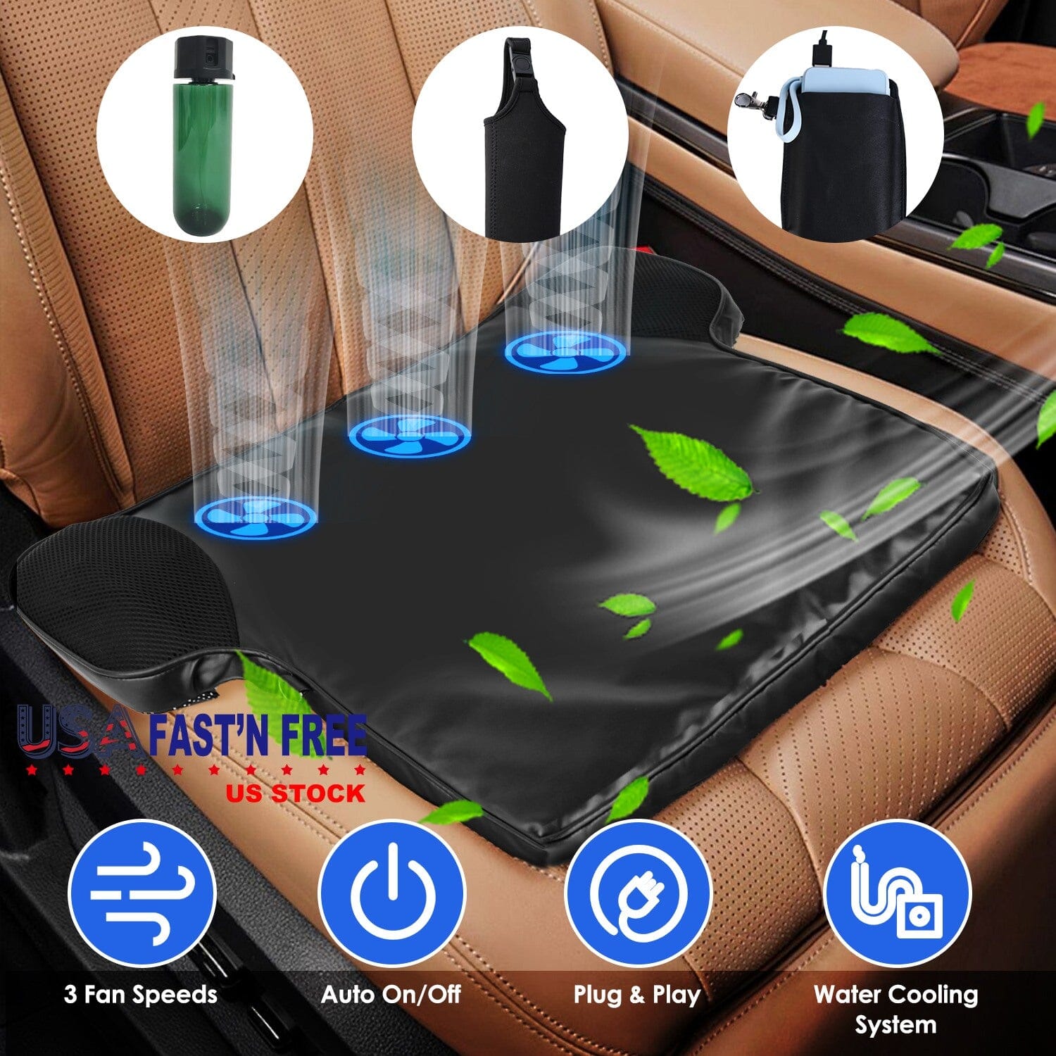 Summer Water Cooling System Seat Cushion with Fans 3 Speeds Quality Original