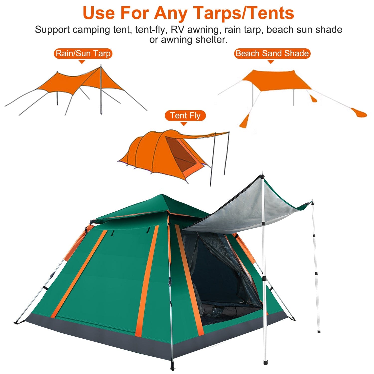 2-Piece: Telescoping Tarp Poles Portable Aluminum Awning Poles Cheap Geniue Stockist