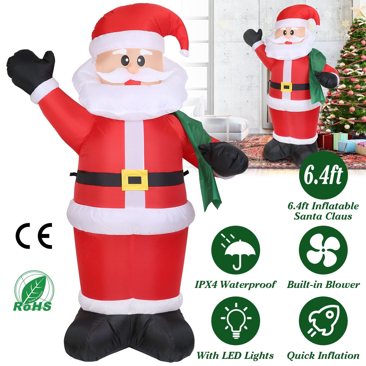 6.4ft Inflatable Christmas Giant Santa Claus Cheap With Paypal