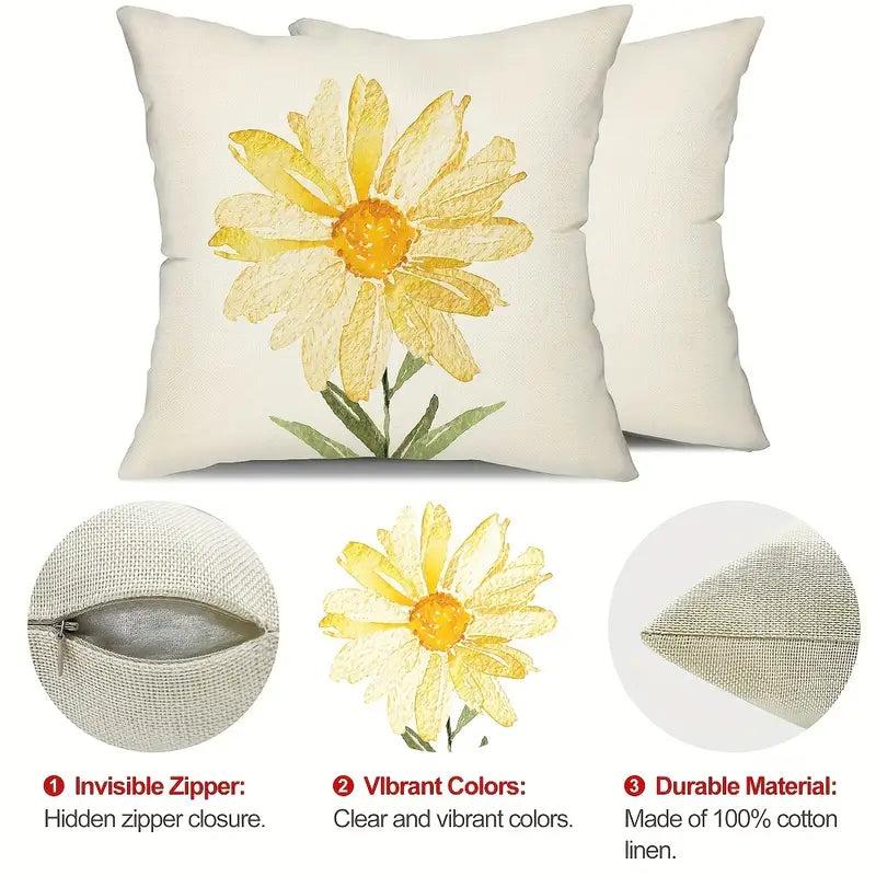 4-Pieces: Summer Flowers Printed Throw Pillow Cover Cushion Pillow Case Geniue Stockist For Sale