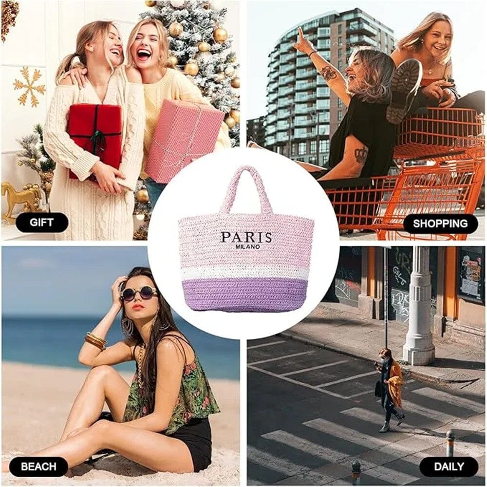 Large Straw Beach Bag – Woven Shoulder Tote Bag – Paris/Milano Looking For