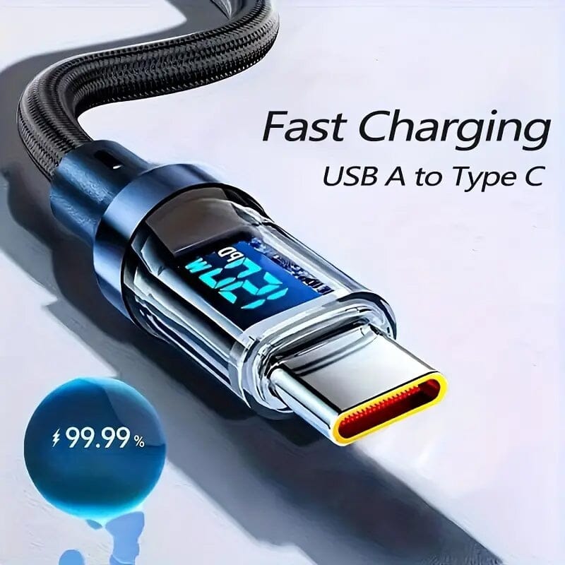 6.6 Ft. Super Fast Charging Cable 120W 6A USB to Type C Charge Cable with LCD Display Reliable