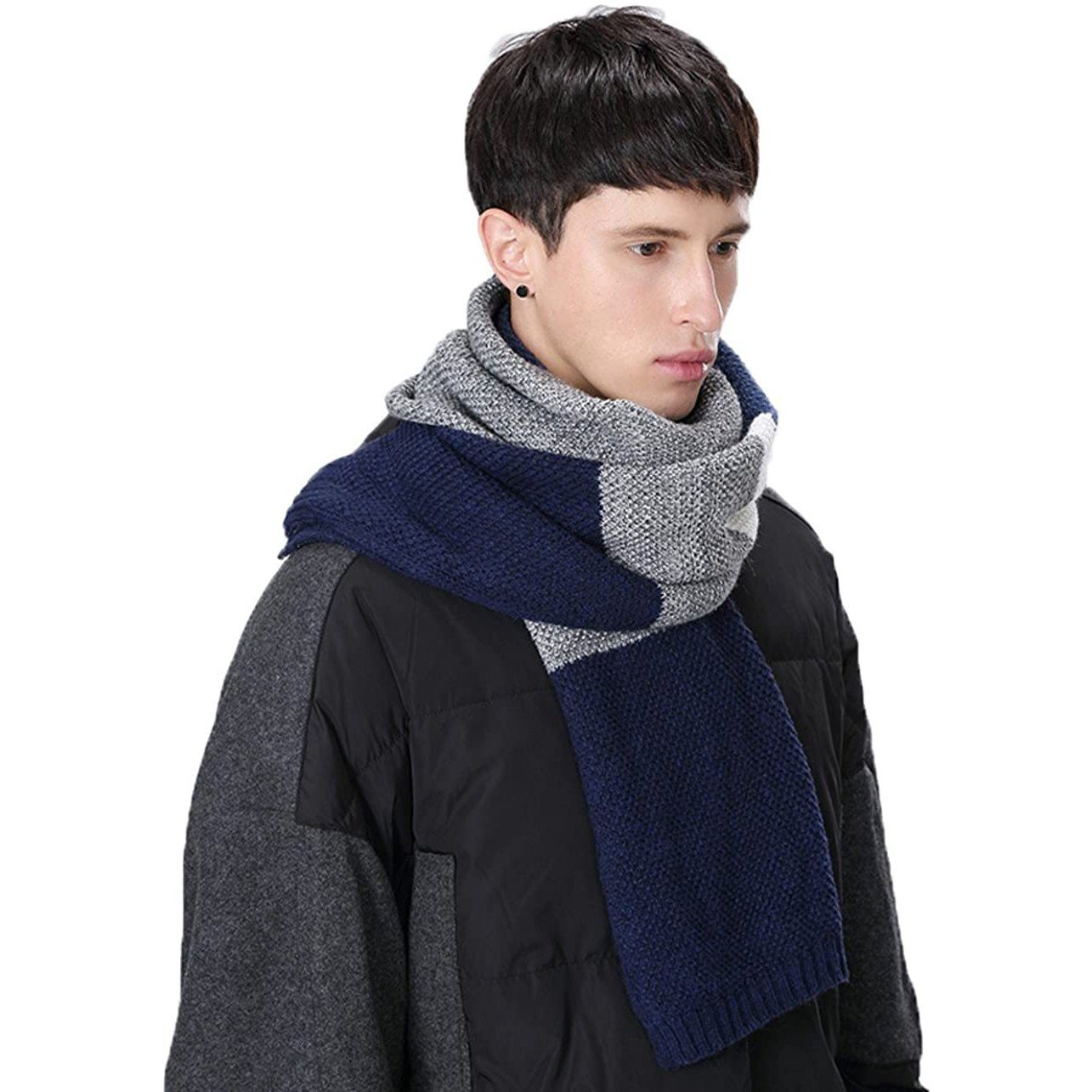 Cashmere Feel Wool Blend Long Scarf Color Block Striped Patchwork Geniue Stockist Online