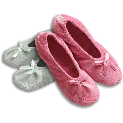 2-Pairs: Roxoni Women's Terry Classic Cotton & Velour Ballerina Slippers Outlet Locations Cheap Pice