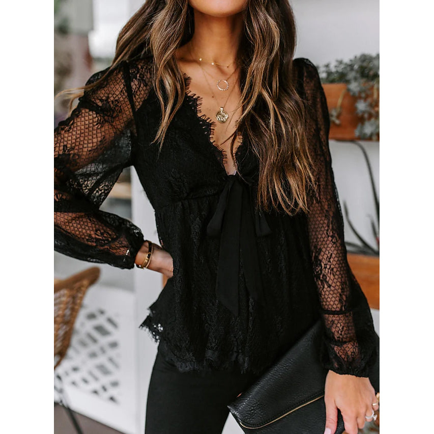 Women's Tunic Blouse Eyelet Top V Neck Tops For Cheap