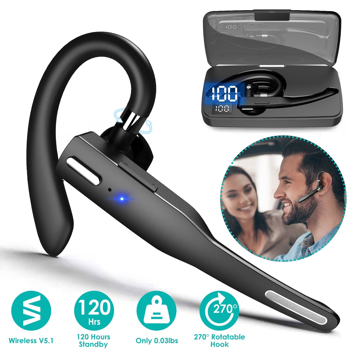 Unilateral Wireless V5.1 Business Earpiece with Charging Case Latest Collections Cheap Pice