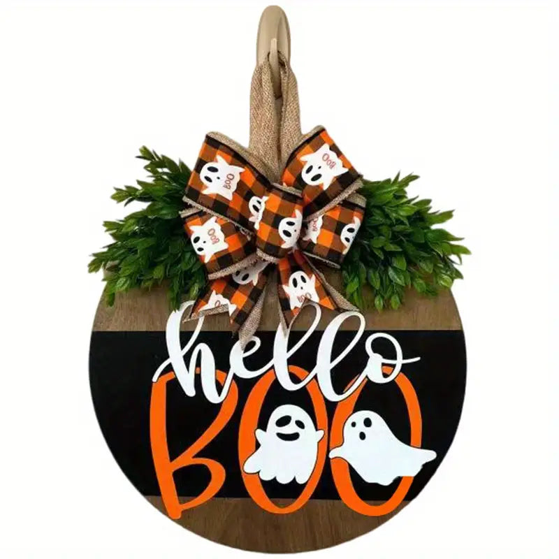 Halloween Round Wooden Board Front Door Decoration Wreath For Cheap