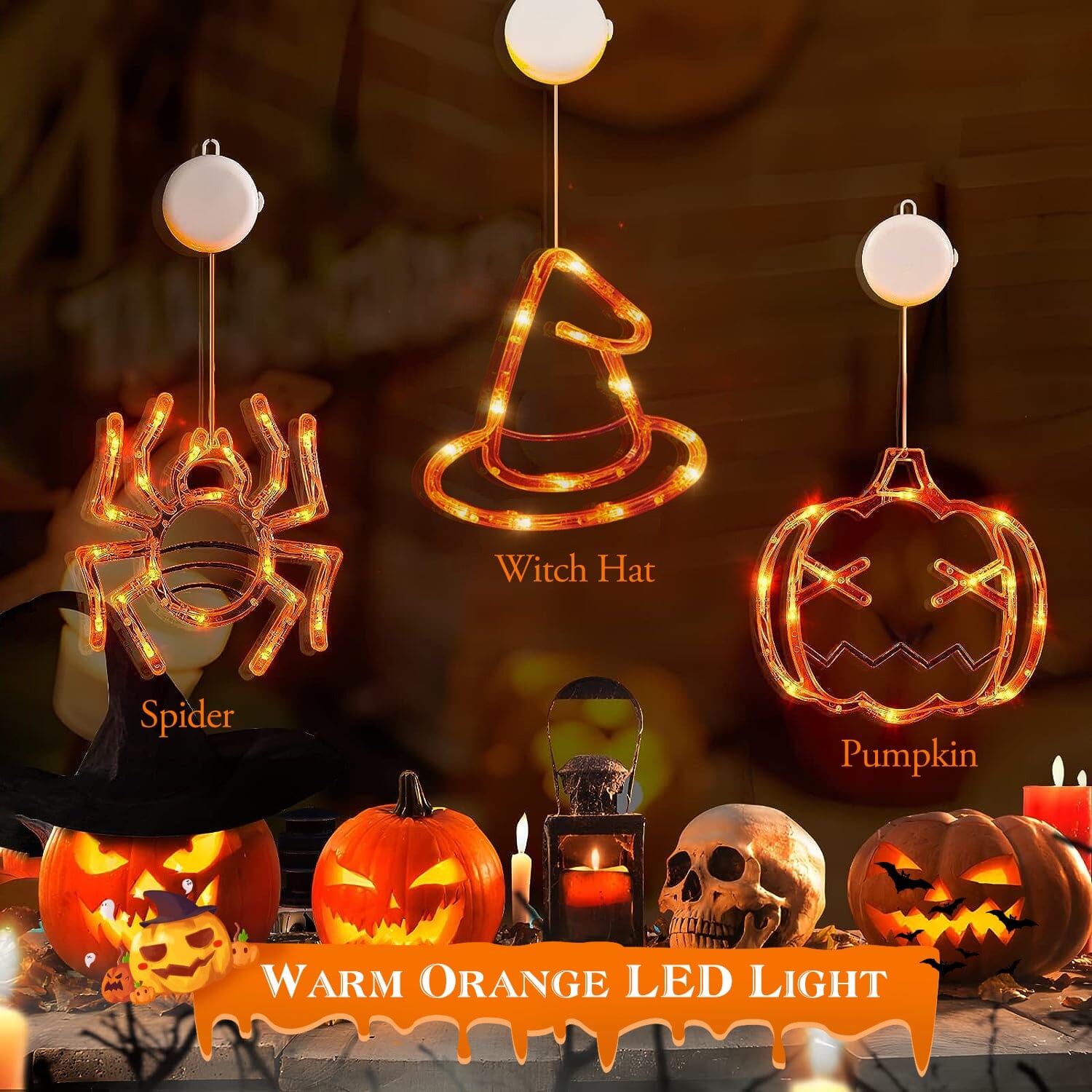 3-Pack: Halloween Window Light with Suction Cup Hanging Holes Clearance Manchester Great Sale