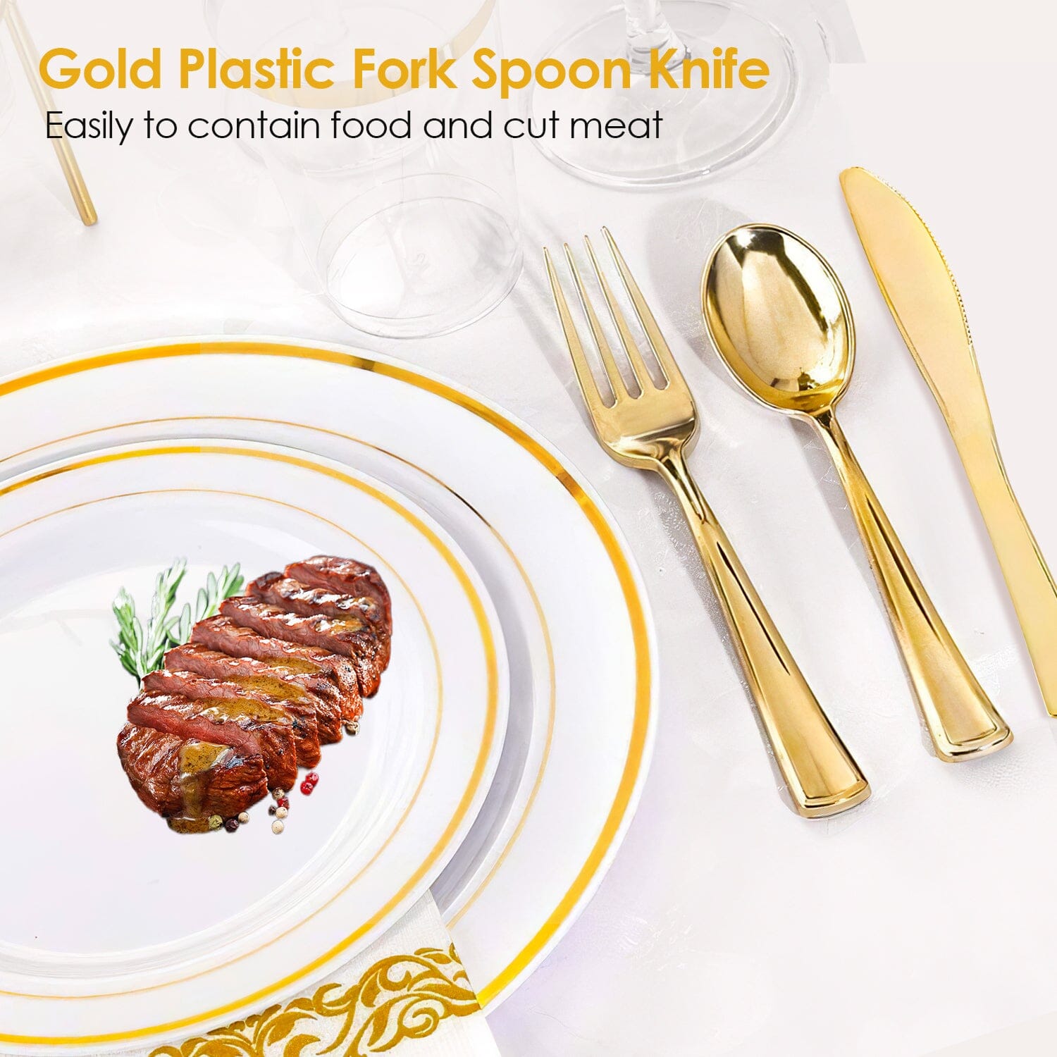 175-Pieces: Disposable Gold Dinnerware Set Low Shipping Fee Online