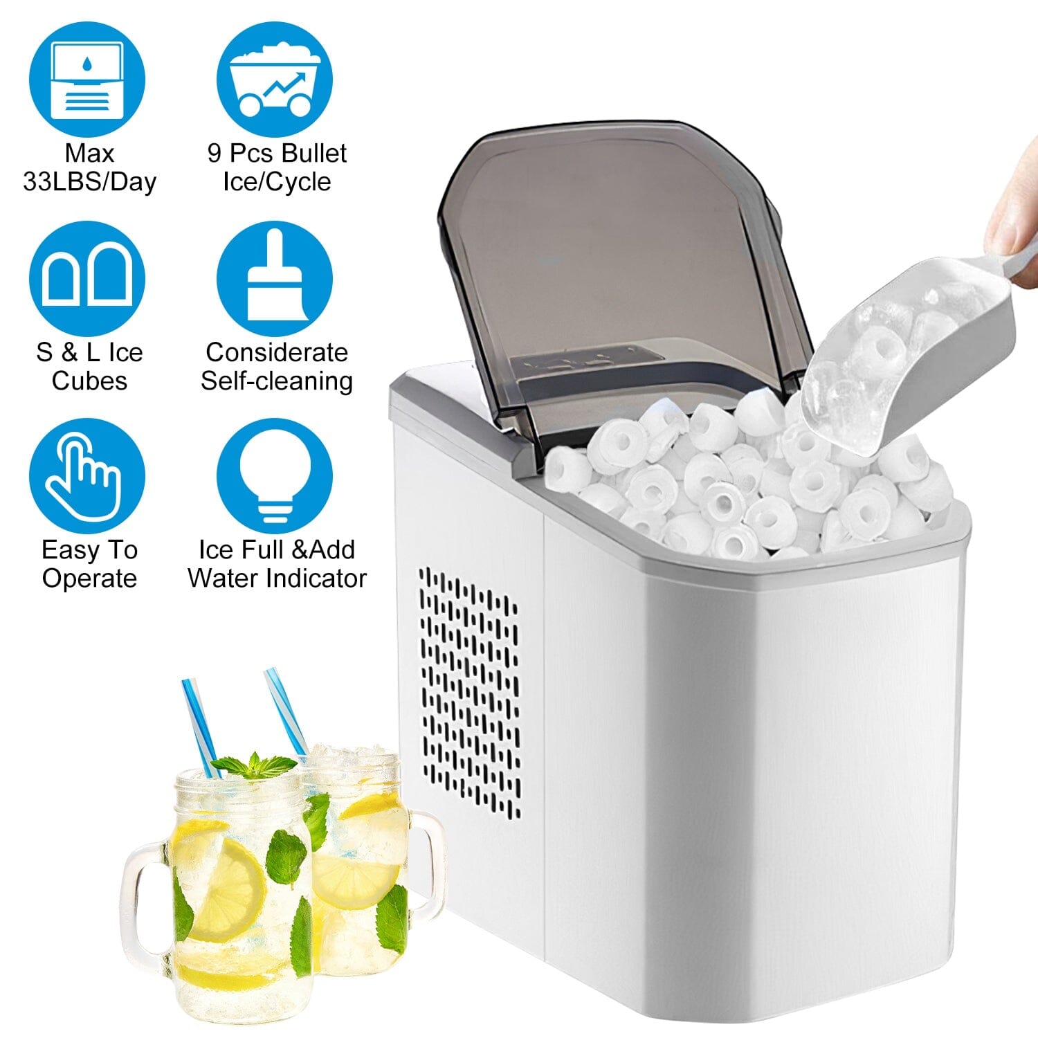 Electric Countertop Ice Make with Ice Scoop Basket Self Cleaning Cheap Sale Supply