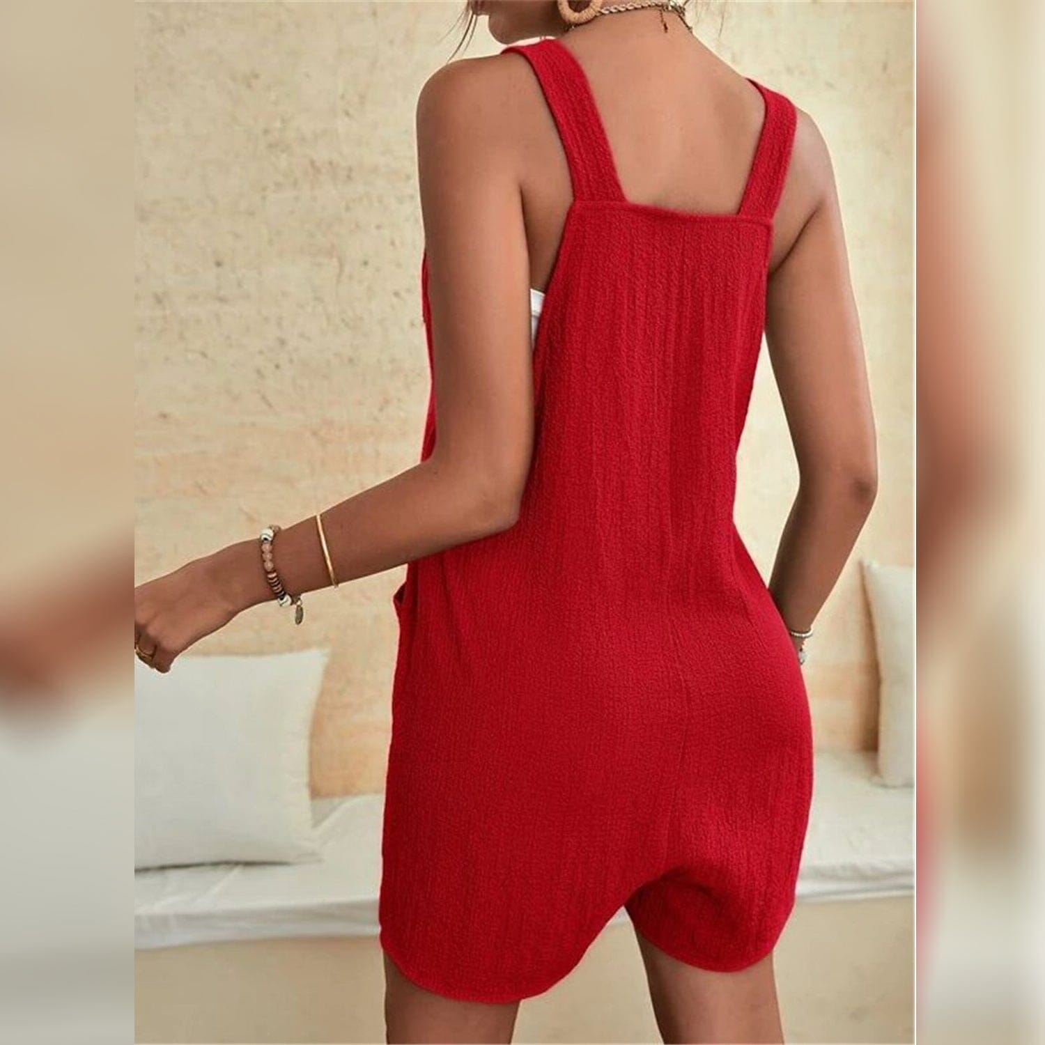 Women's U-Neck Strap Pocket Jumpsuit Solid Color Buy Cheap With Mastercard