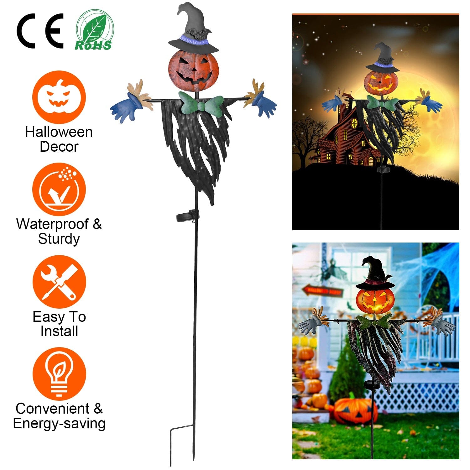 Solar Powered Scarecrow Shape Stake Light Halloween Decoration Official