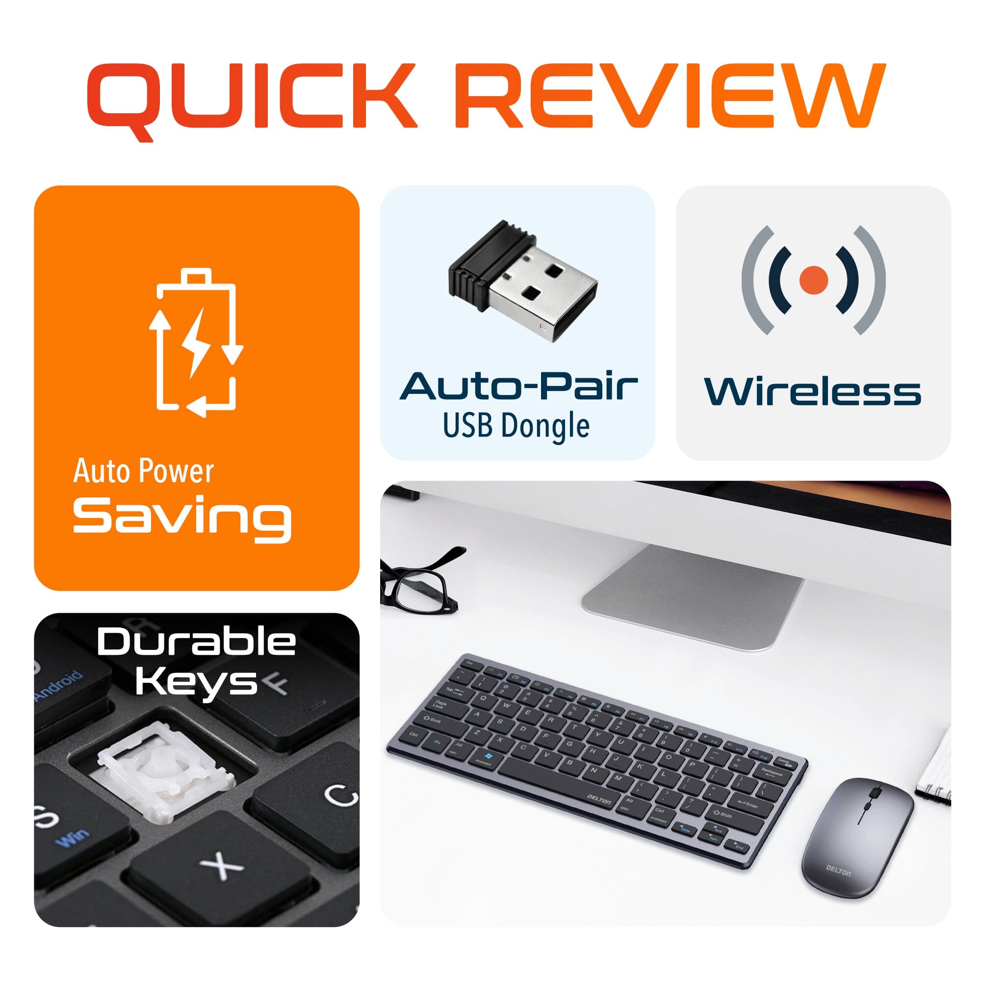 Delton N35 Wireless Keyboard and Mouse, Bluetooth Keyboard Mouse Combo Auto Pair USB Dongle Cheap Sale Looking For