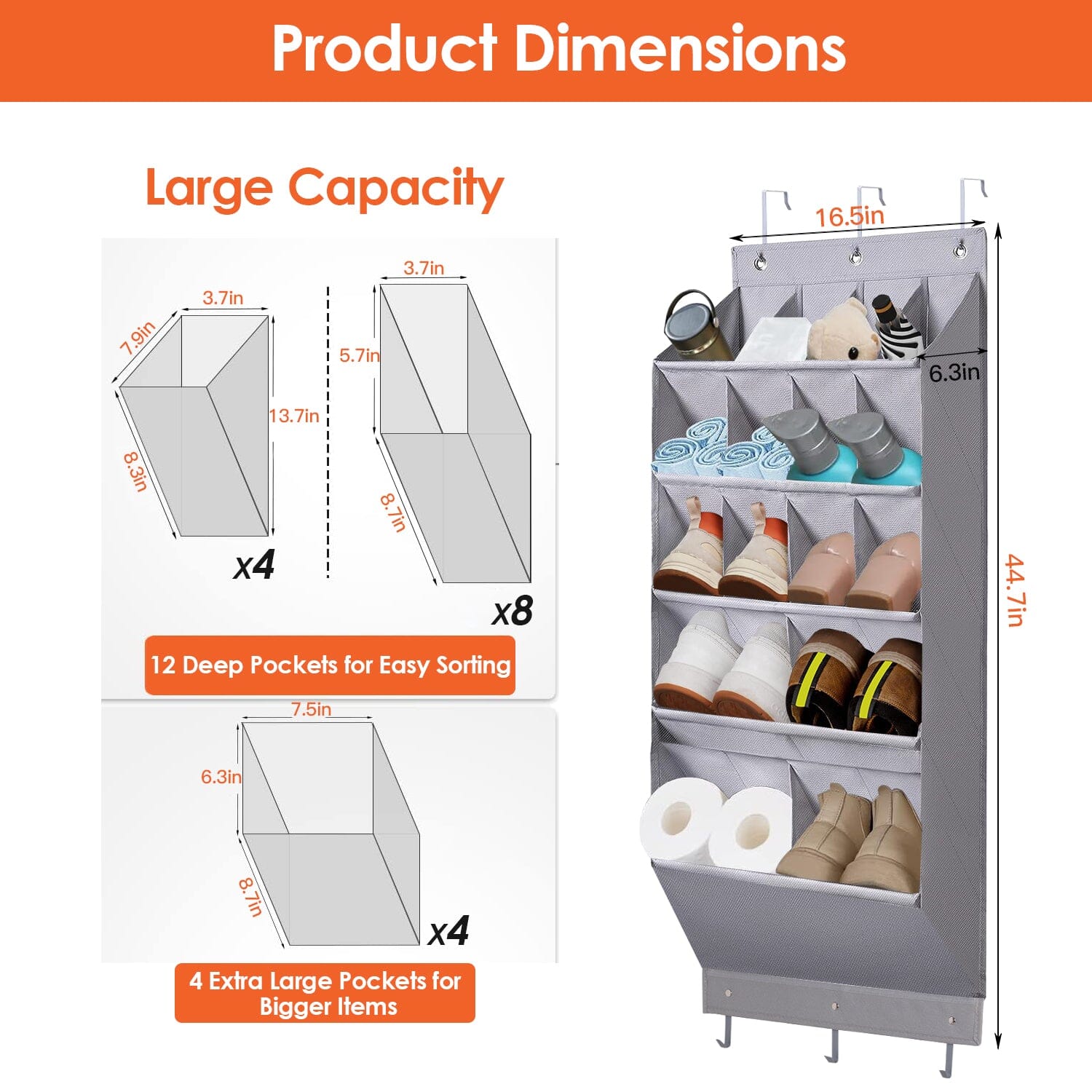 16 Pockets Over The Door Shoe Organizer 5 Tier with 6 Hooks Clearance Clearance