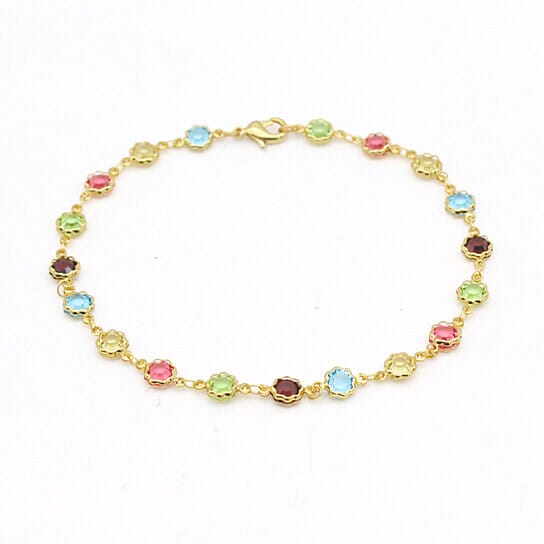 18k Gold Filled High Polish Finish Multi Color Flower Crystal Ankle Bracelet Quality From China Wholesale