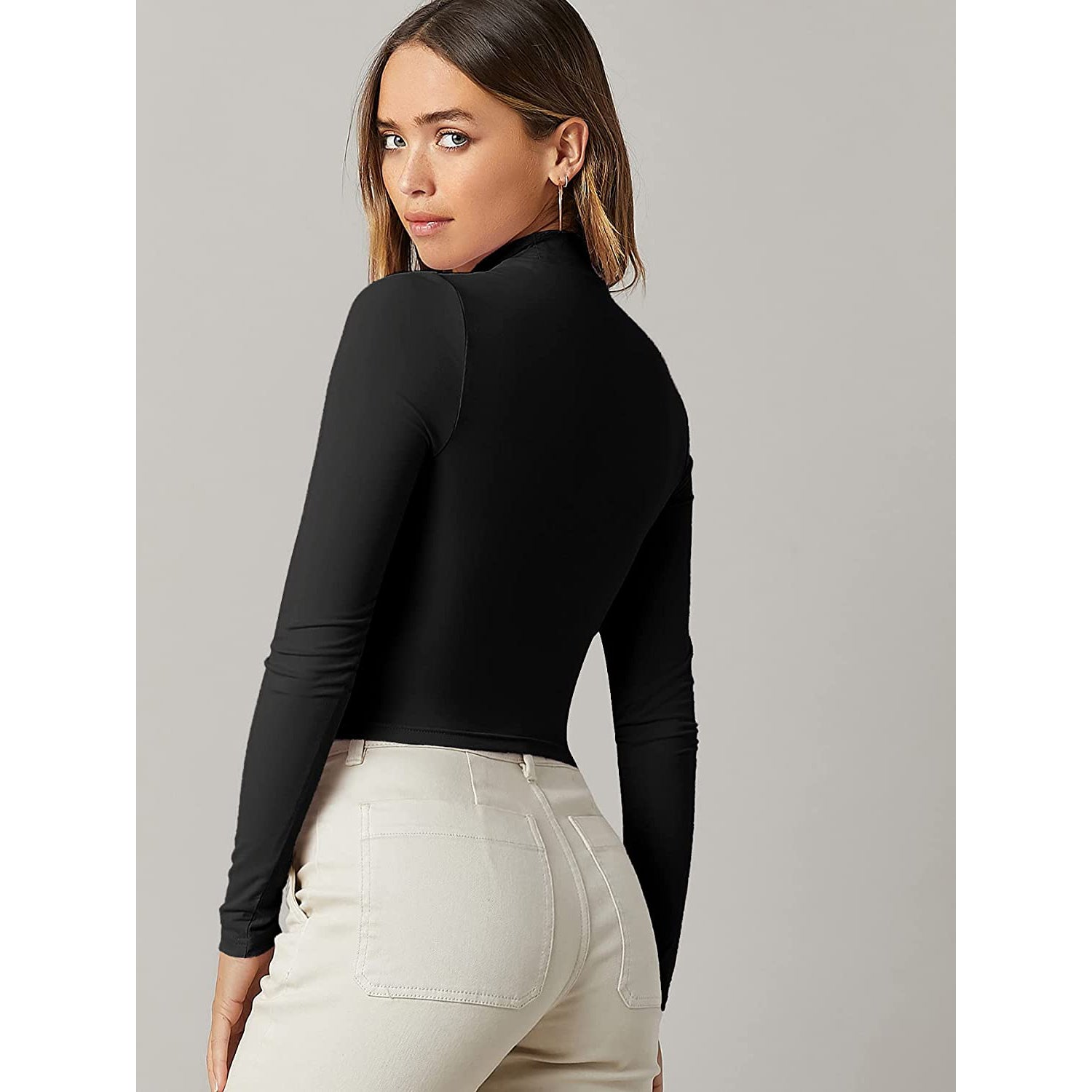 Women's Basic Mock Neck Long Sleeve Top Discount Inexpensive