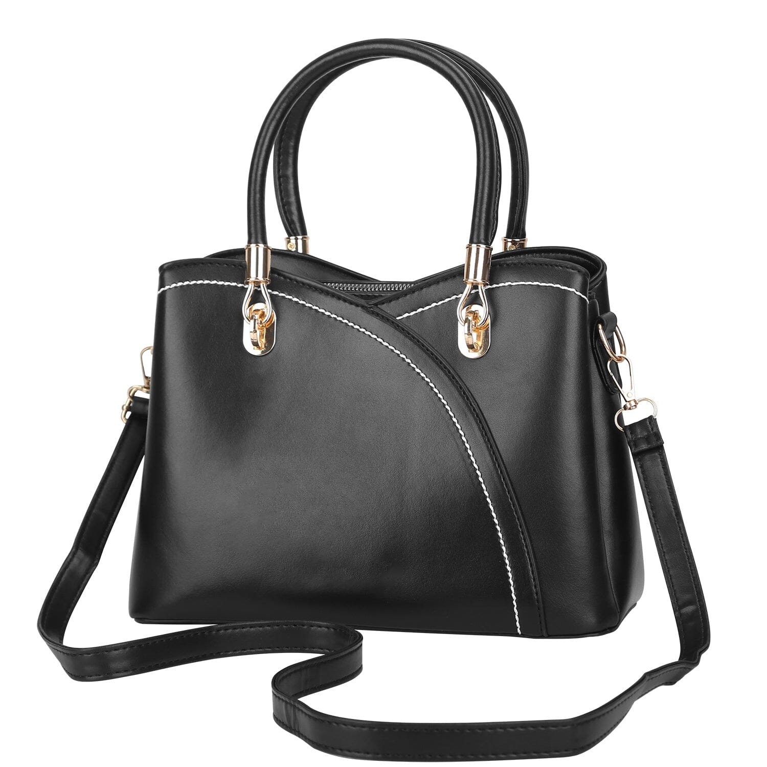 Women Medium Sized Leather Satchel Crossbody Bag with Stylish Stitching Detachable Strap Sale Visit