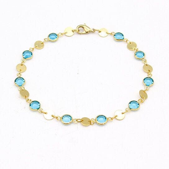 18k Gold Filled High Polish Finish Aquamarine Crystal Ankle Bracelet Free Shipping Cheap