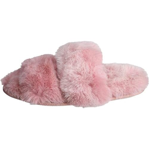 Roxoni Fuzzy House Slippers for Women Comfortable Furry Spa Cozy Slip On Open Toe Where To Buy Cheap Real