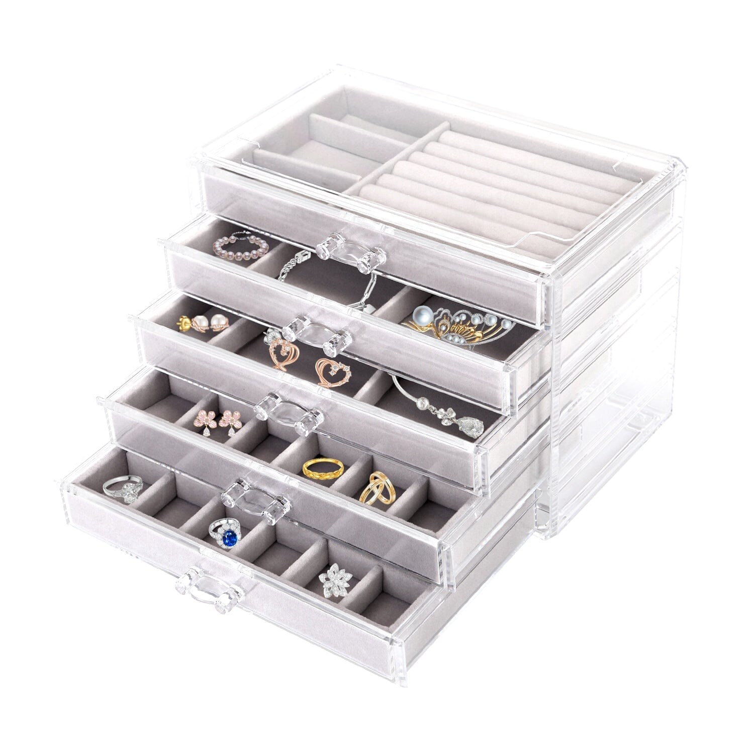 Clear Acrylic Jewelry Box Organizer with 5 Stackable Drawers Cheap Pice Low Shipping Fee