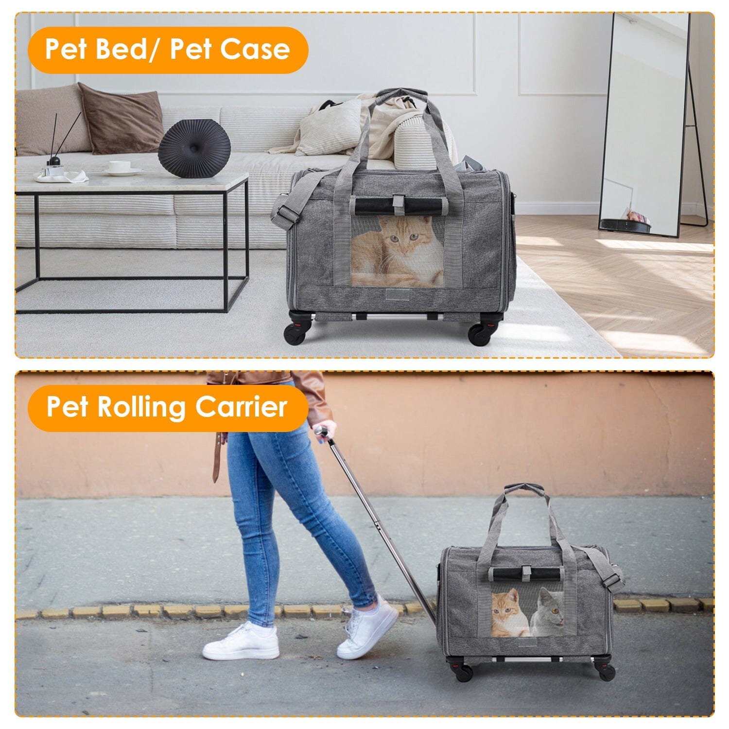 Airline Approved Rolling Pet Carrier with Telescopic Handle Shoulder Strap Pay With Paypal For Sale