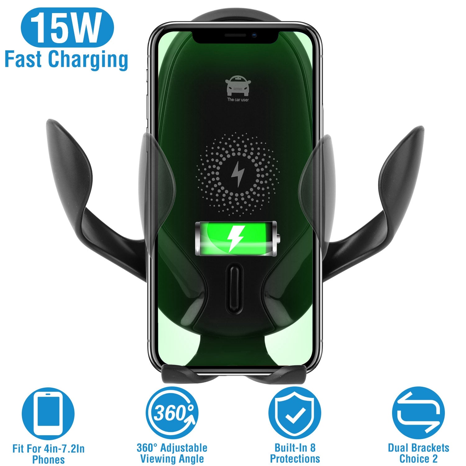 Wireless Car Charger 15W Qi Fast Charging Car Mount Outlet Sast