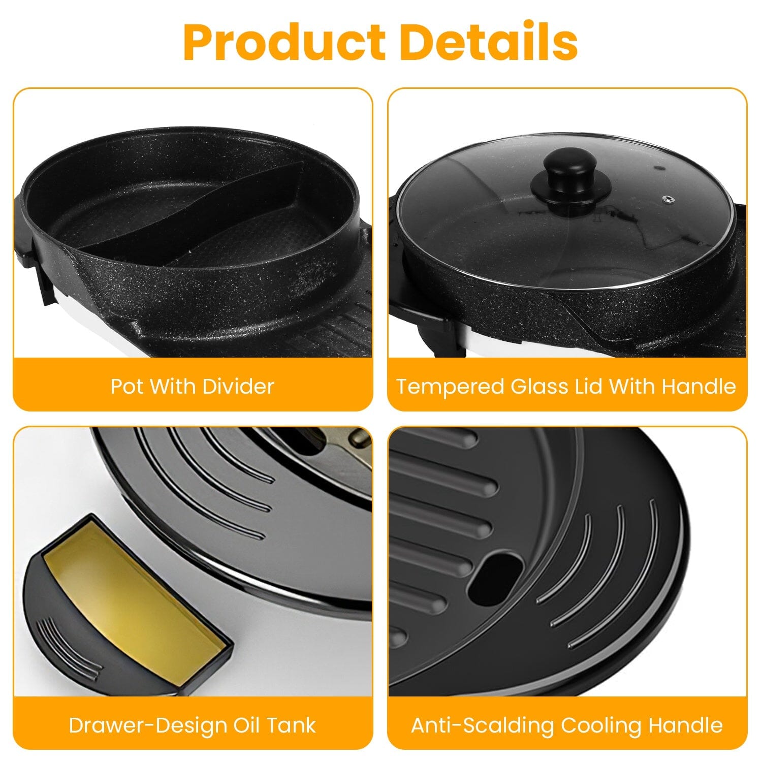 2-in-1 Electric Hot Pot with Bbq Grill Cooker 2200W Discount High Quality