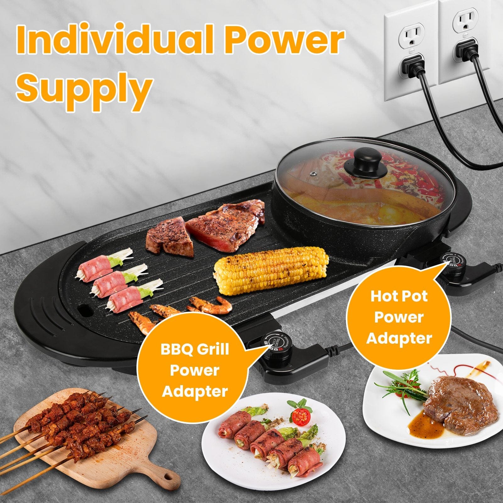 2-in-1 Electric Hot Pot with Bbq Grill Cooker 2200W Discount High Quality