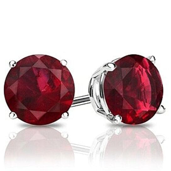 Sterling Silver 6mm Round Shaped Lab Ruby Gemstone Stud Earrings Top Quality For Sale