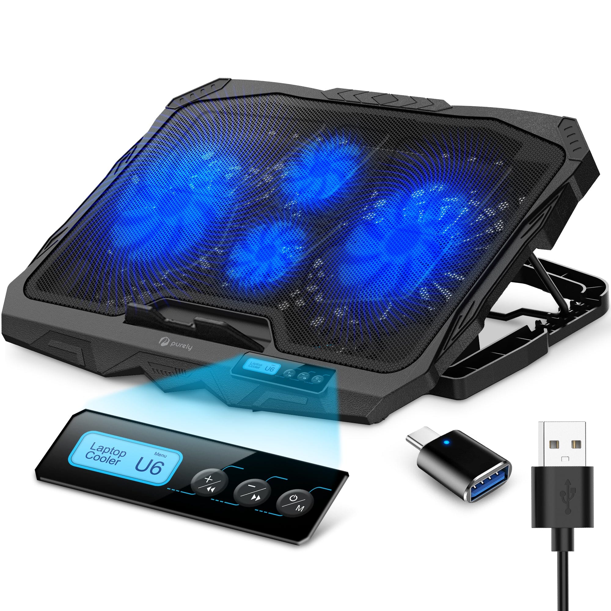 Purely Laptop Cooling Pad, 6 Adjustable Height Laptop Stand, 4 Fans: 3 Fan Modes + 6 Speeds, LED Display, 2 USB Ports How Much Online