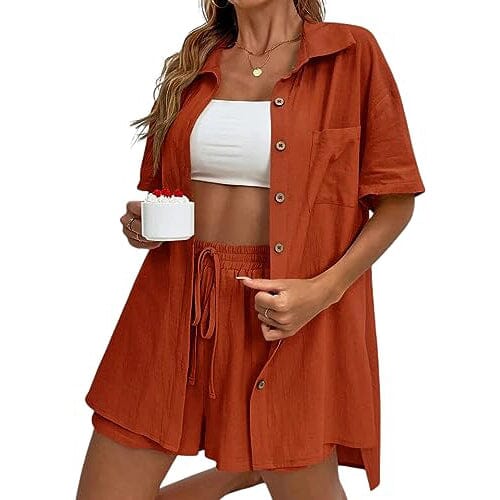 2-Piece Set: Tracksuit Outfit Sets Cotton Linen Shirt and High Waisted Mini Shorts Set Clearance Manchester