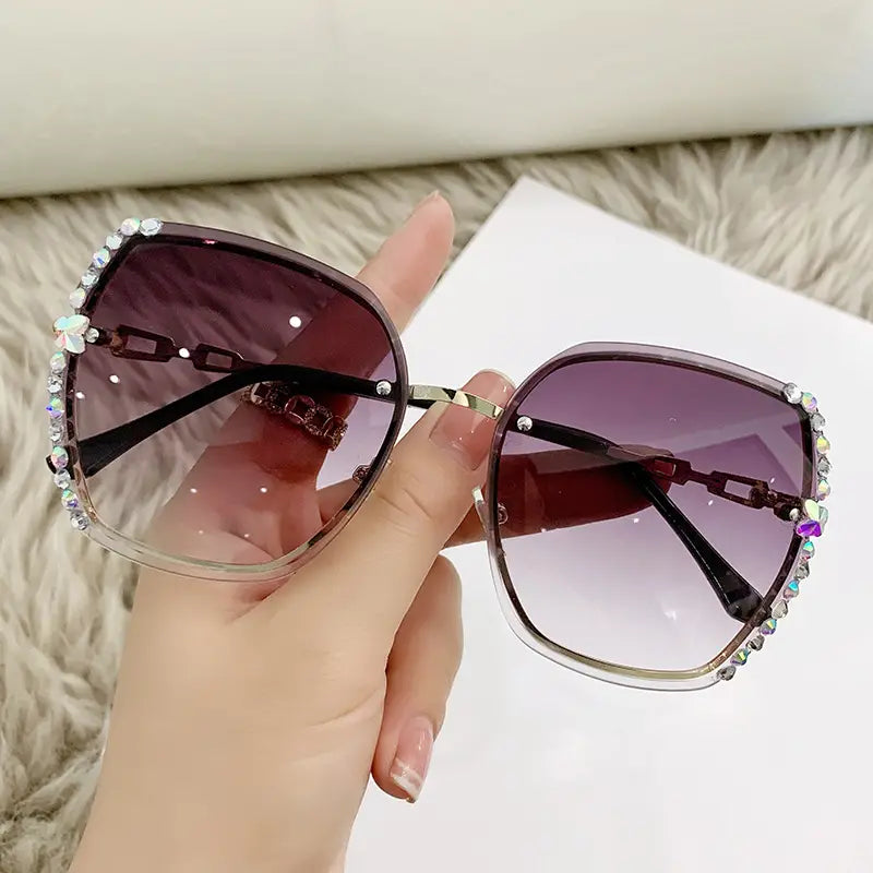 Metal Trimming Oversized Rhinestones Gradient Sun Glasses Cheap Online Store Manchester