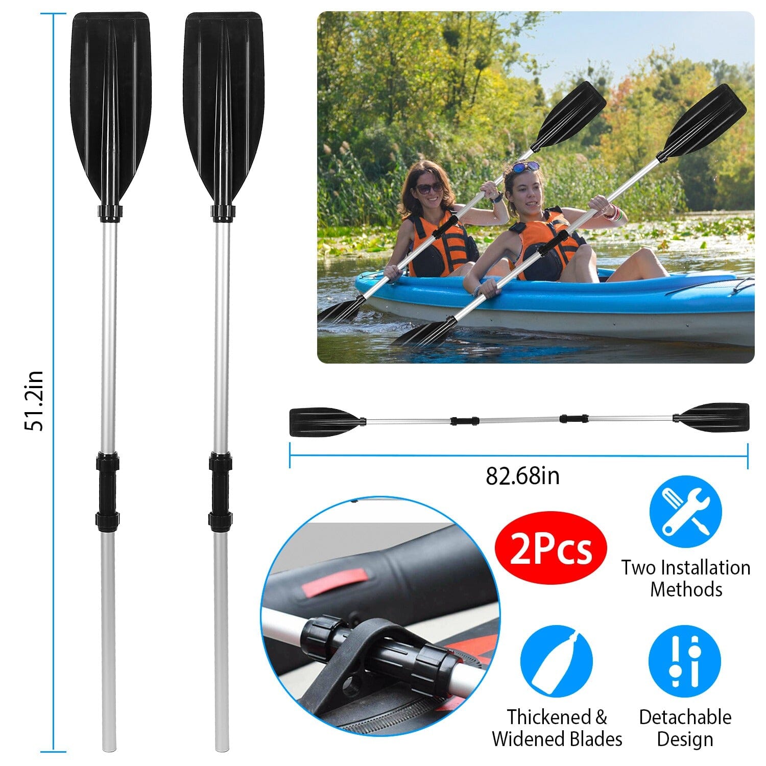 2-Pieces: Kayak Paddles Aluminum Alloy Detachable Canoe Cheap Sale New Arrival